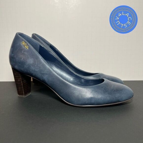 Womens LAUREN by Ralph Lauren Haydn Navy Blue Leather Pump Heels / Size 8 Medium - Picture 1 of 9